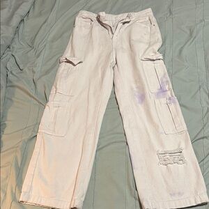 White Cargo Pants with Purple Accents